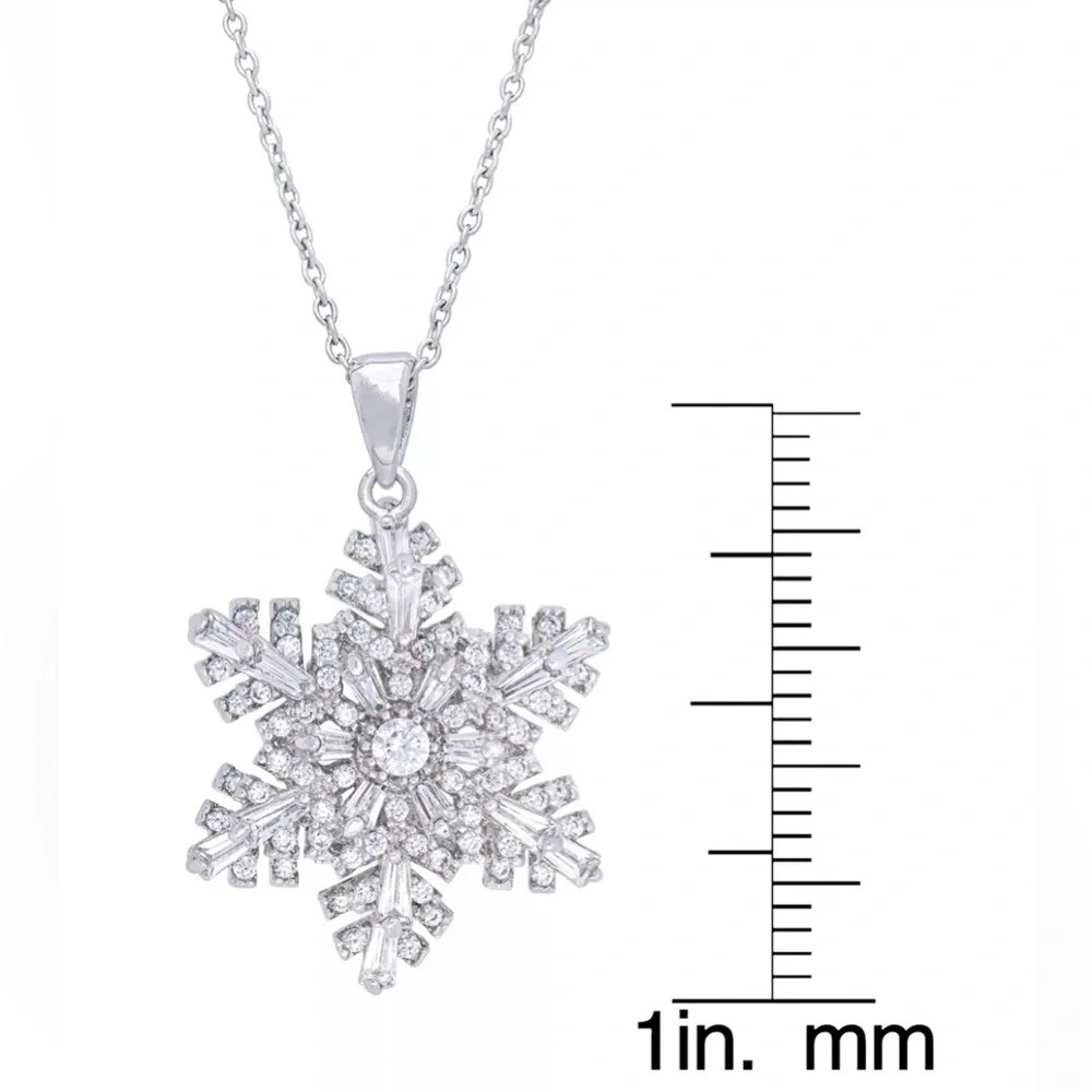 Silver Plated Cubic Zirconia Snowflake Spinner Pendant Necklace